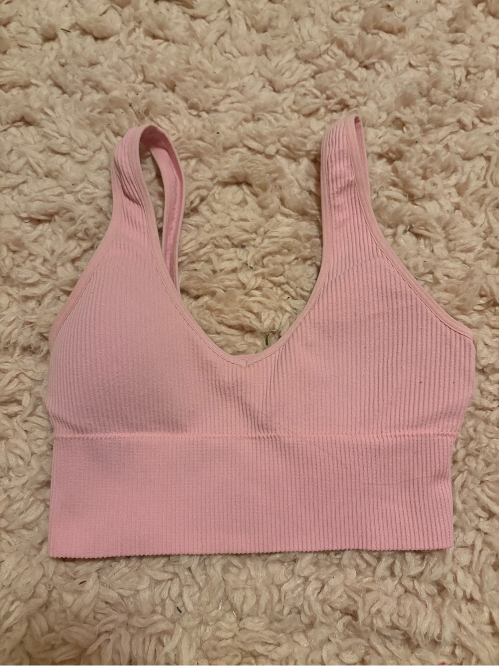 Everyday Ribbed V-Neck Bralette in Light Pink